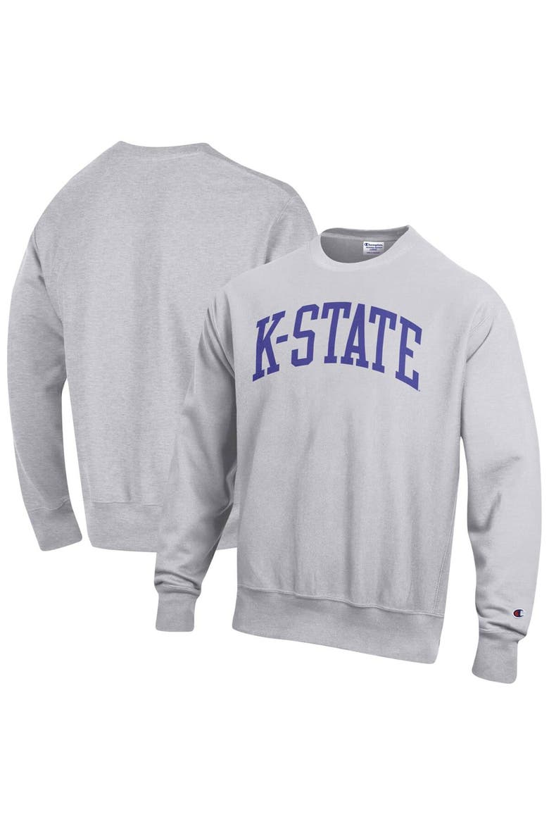 Men's Champion Heathered Gray Kansas State Wildcats Arch Reverse Weave Pullover Sweatshirt, Main, color, Heather Gray