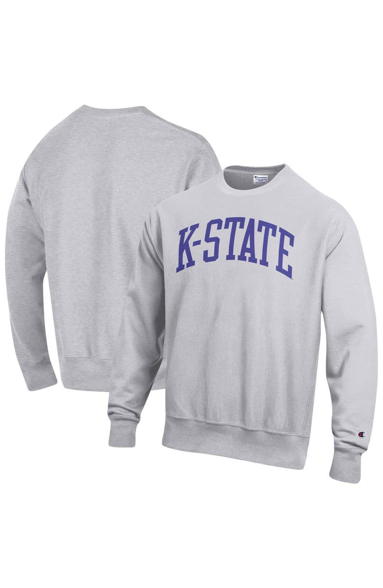 Champion Men's Champion Heathered Gray Kansas State Wildcats Arch Reverse Weave Pullover Sweatshirt, Main, color, Heather Gray