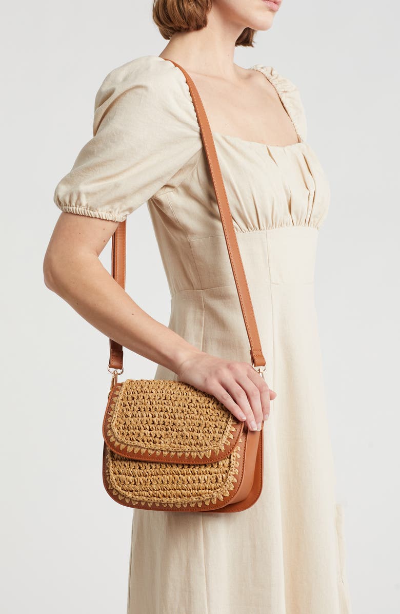 URBAN EXPRESSIONS HANDBAGS Woven Straw Flap Crossbody Bag, Alternate, color,