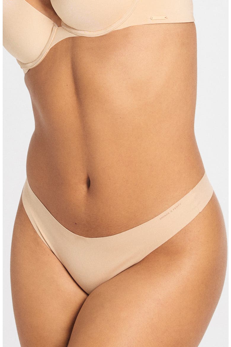 Microfiber No-Show Thong, Main, color, HONEY NUDE