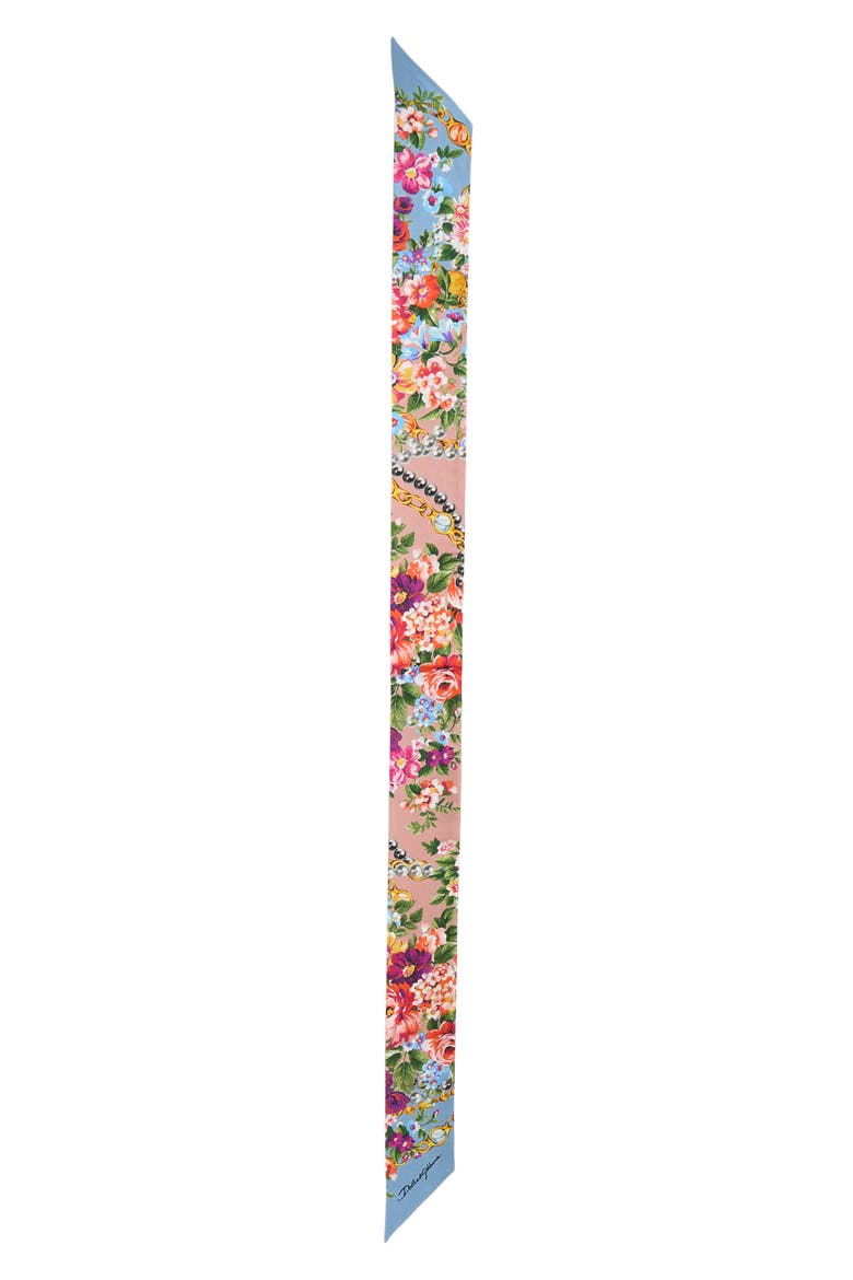 Floral Print Silk Skinny Scarf, Main, color, HF5XK MAZZOLINI FIORI FROS