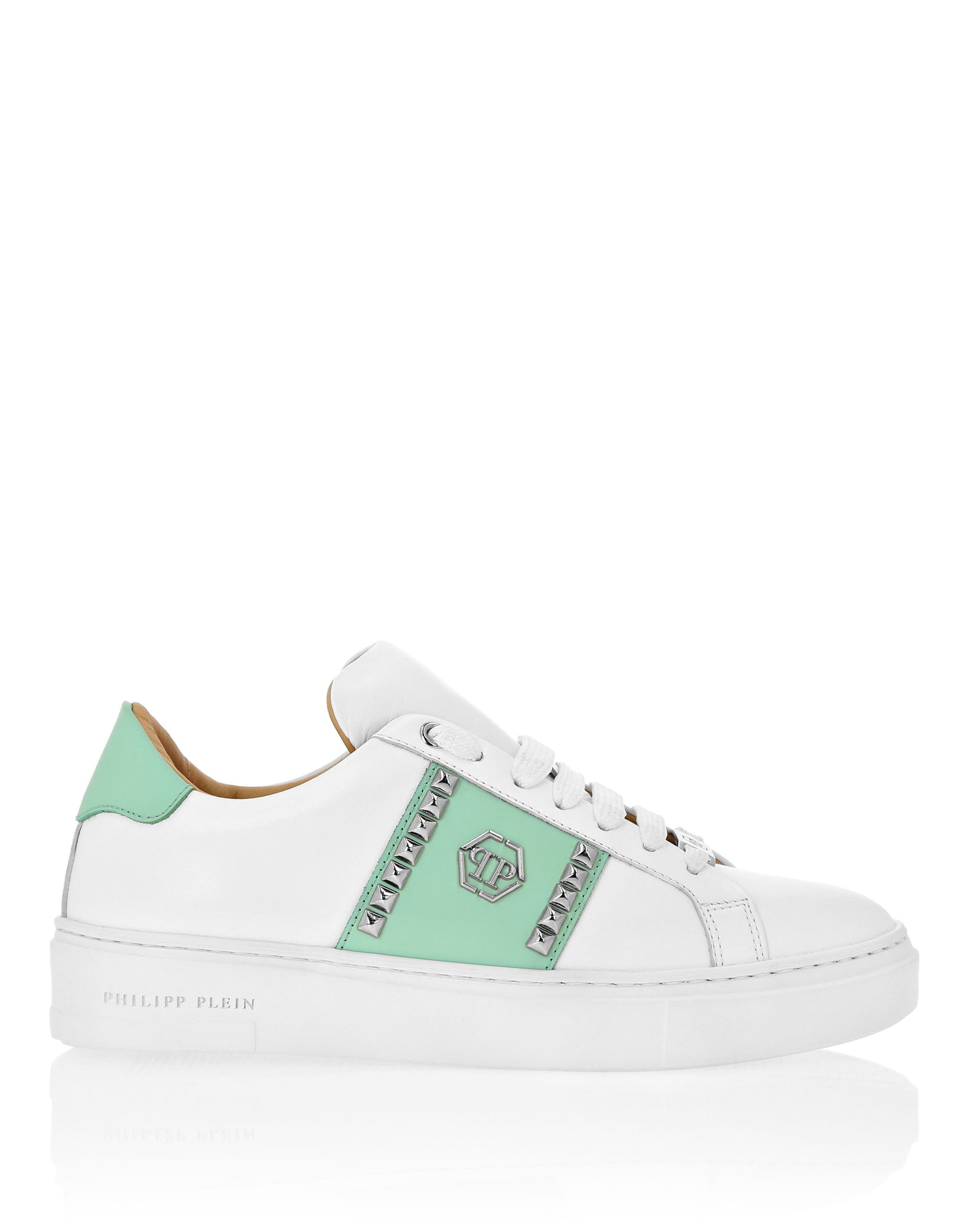 Leather Lo-Top Sneakers Studs Unisex, Alternate, color, white/green
