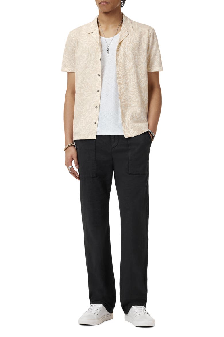 Matera Frond Jacquard Short Sleeve Organic Linen Button-Up Shirt, Alternate, color, MARBLE