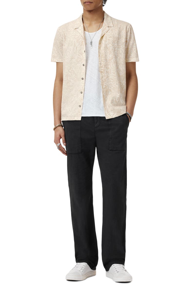 John Varvatos Matera Frond Jacquard Short Sleeve Organic Linen Button-Up Shirt, Alternate, color, Marble