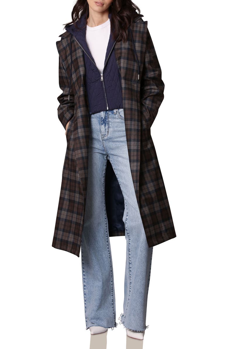 Avec Les Filles Plaid Rain Coat, Main, color, Brown Plaid