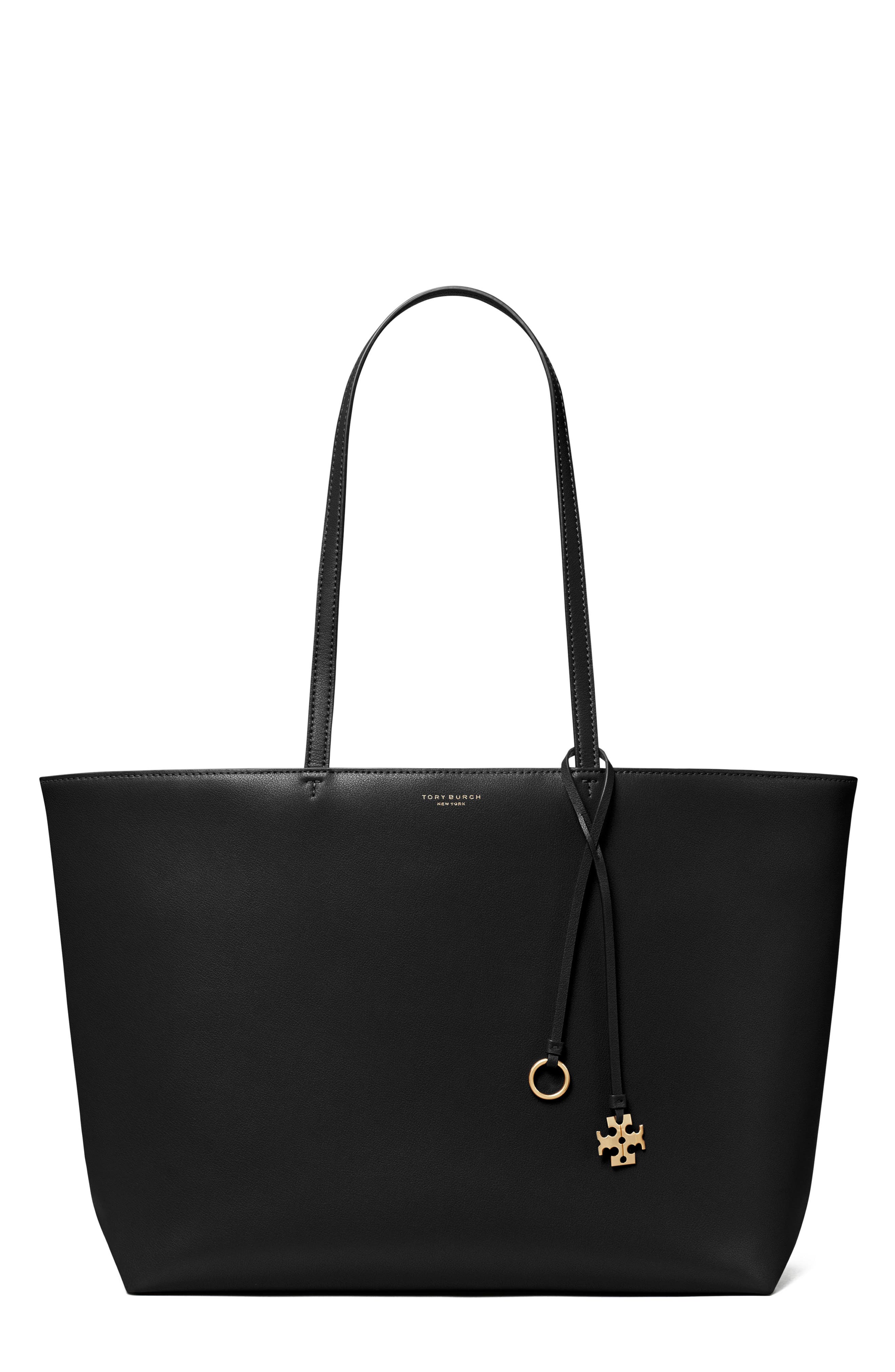 Top Zip Leather Tote, Main, color, BLACK