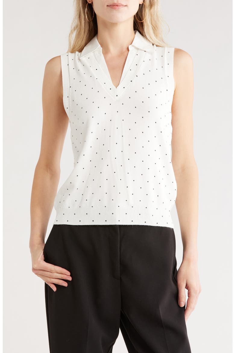 Mixed Media Sweater Vest, Main, color, CREAM/ BLACK POLKA DOT