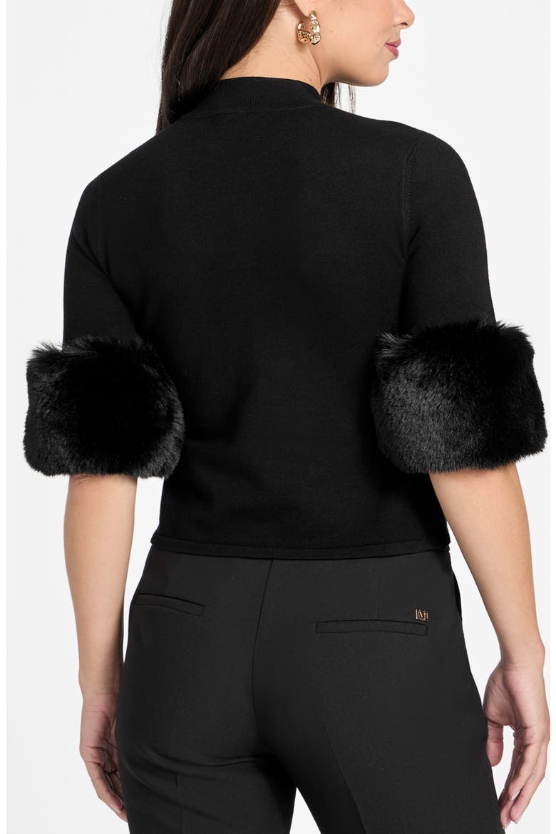 Faux Fur Cuff Festive Sweater, Alternate, color, JET BLACK-BLACK