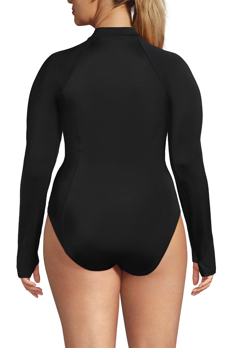 Tugless Long Sleeve Rash Guard One Piece Swimsuit, Alternate, color, Black
