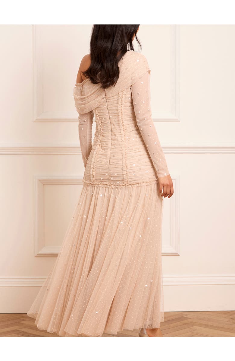 Needle & Thread Gigi Dot One-Shoulder Rouched Gown, Alternate, color, Beige