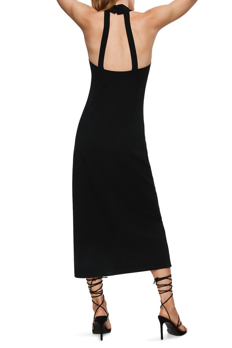 Cutout Back Halter Neck Maxi Dress, Alternate, color, BLACK