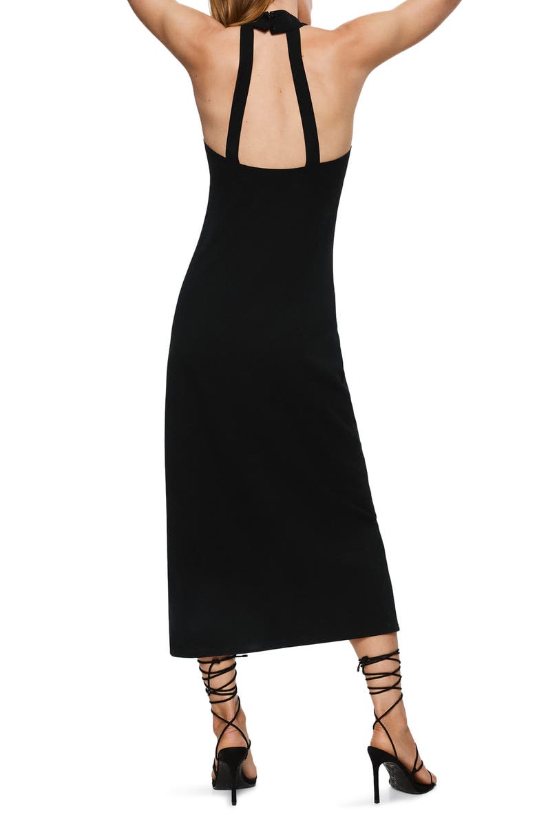 MANGO Cutout Back Halter Neck Maxi Dress, Alternate, color, 