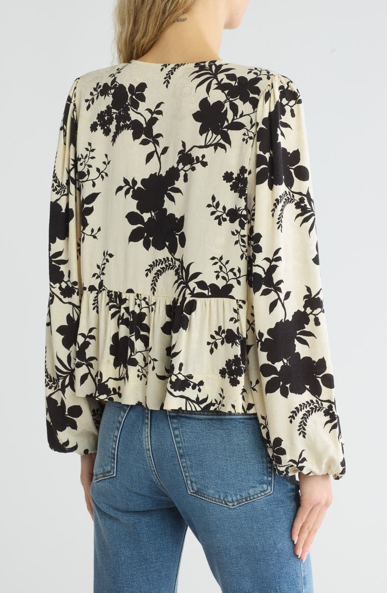 Renee C Floral Long Sleeve Tie Front Crop Top, Alternate, color, Ivory