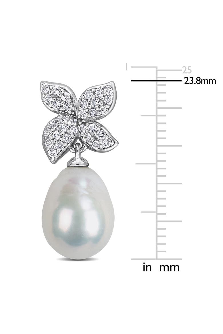9-10mm Cultured Freshwater Pearl & White Topaz Drop Earrings, Alternate, color, WHITE