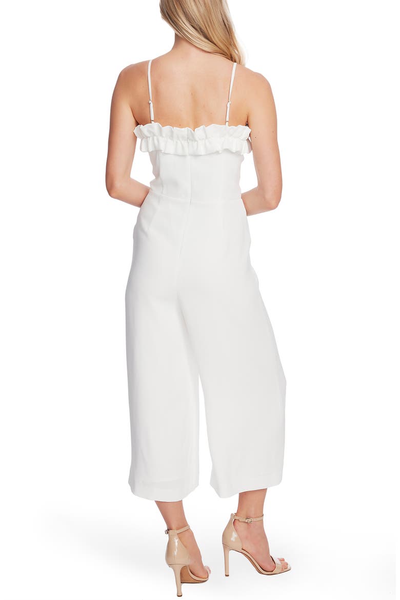 Ruffle Trim Belted Wide Leg Jumpsuit, Alternate, color, SOFT ECRU