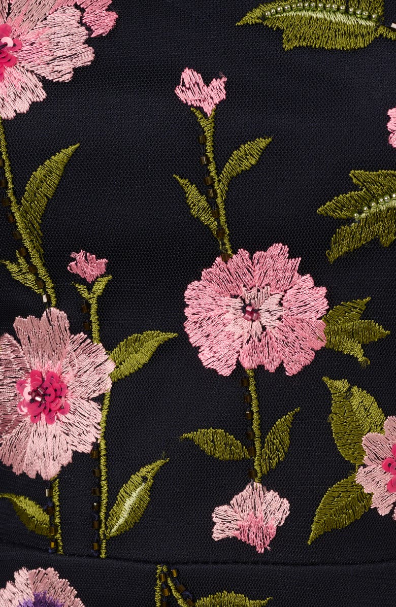 Adrianna Papell Floral Embroidered High-Low Midi Dress, Alternate, color, Midnight Multi