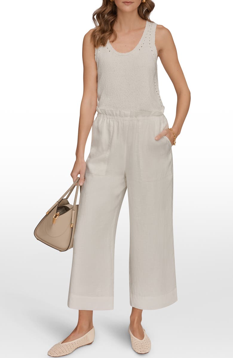Donna Karan New York Paperbag Waist Linen Pants, Alternate, color, Cream