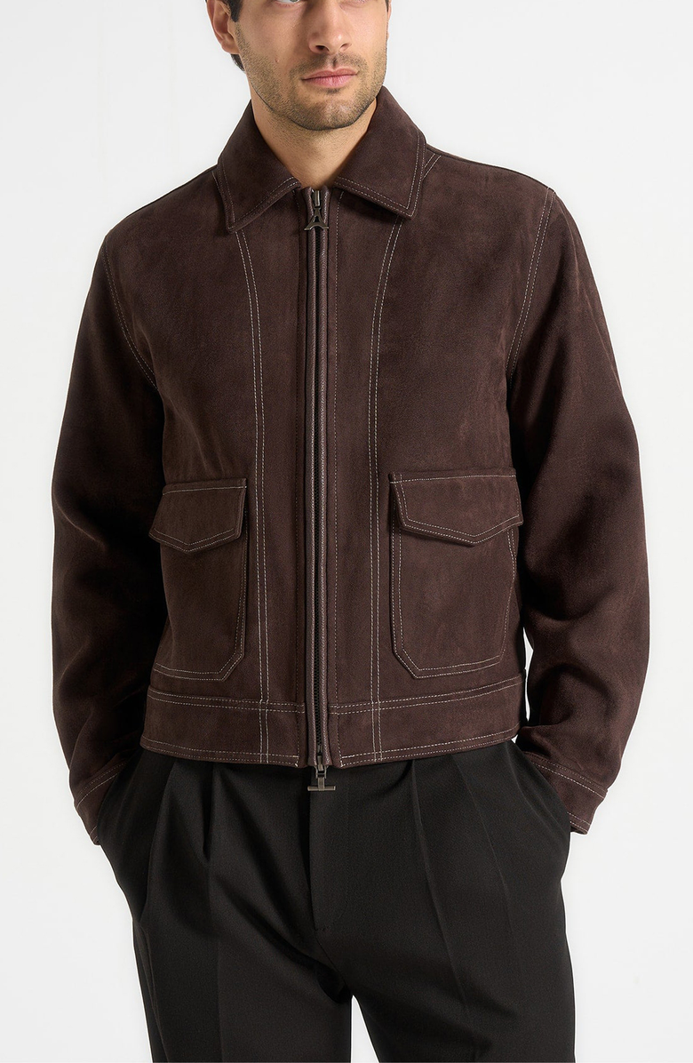Manière De Voir Vince Suede Contrast Stitch Jacket, Alternate, color, Brown