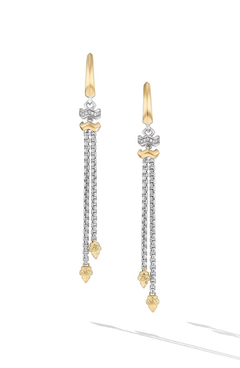 David Yurman Stax Zigzag Chain Drop Earrings in Sterling Silver with Diamonds, 66mm, Main, color, Sterling Silver/ Yellow Gold