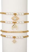 EYE CANDY LOS ANGELES Set of Four CZ & Imitation Pearl Beaded Bracelets