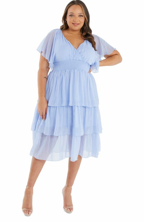 Plus Size Chiffon Glitter Tiered Dress