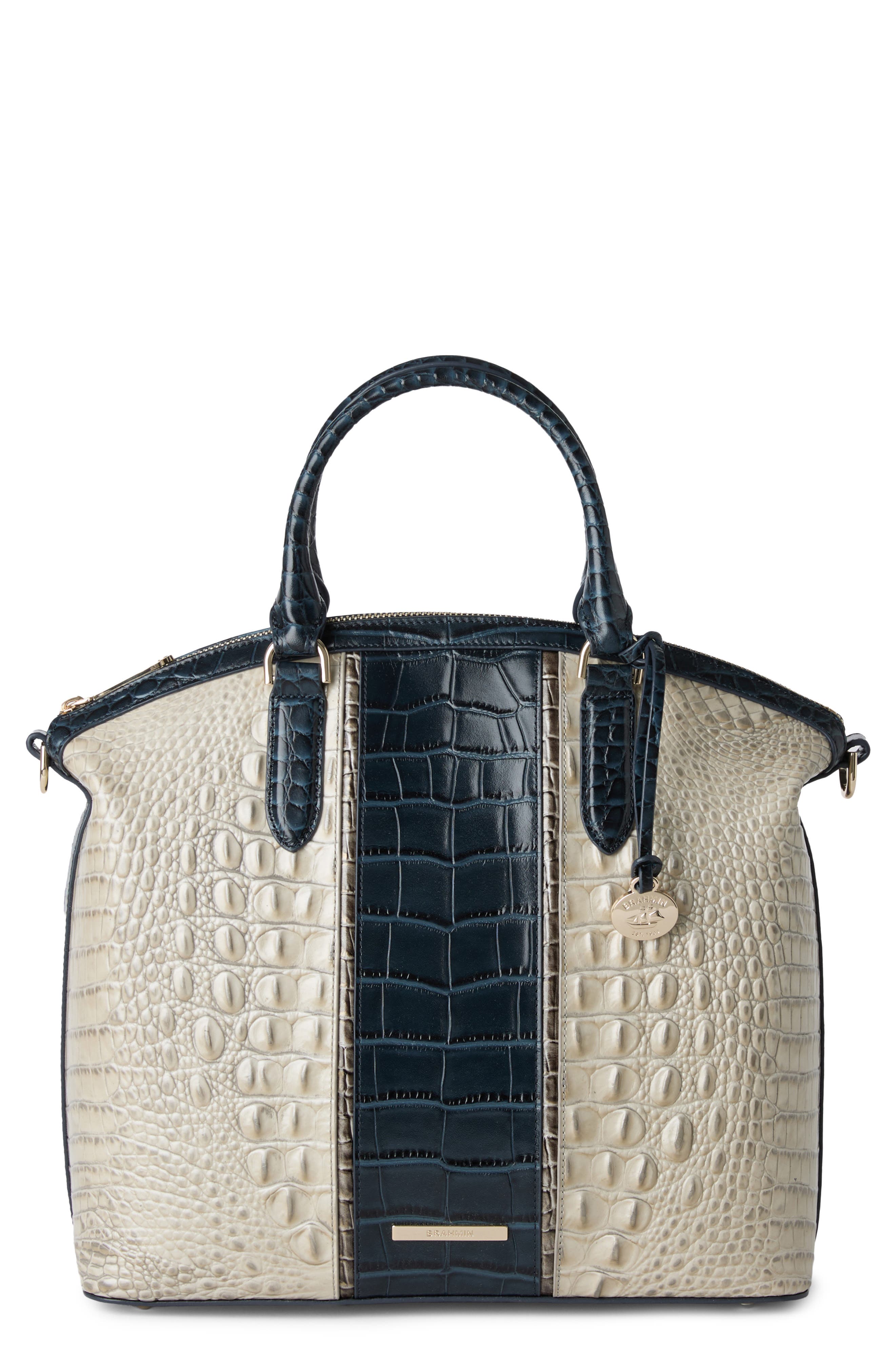 Duxbury Croc Embossed Leather Satchel, Main, color, MULTI