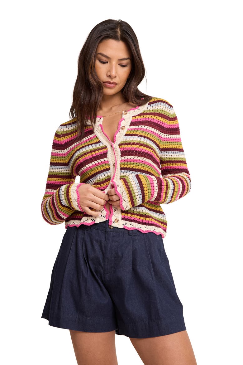 Stripe Scallop Trim Cardigan, Alternate, color, MULTI