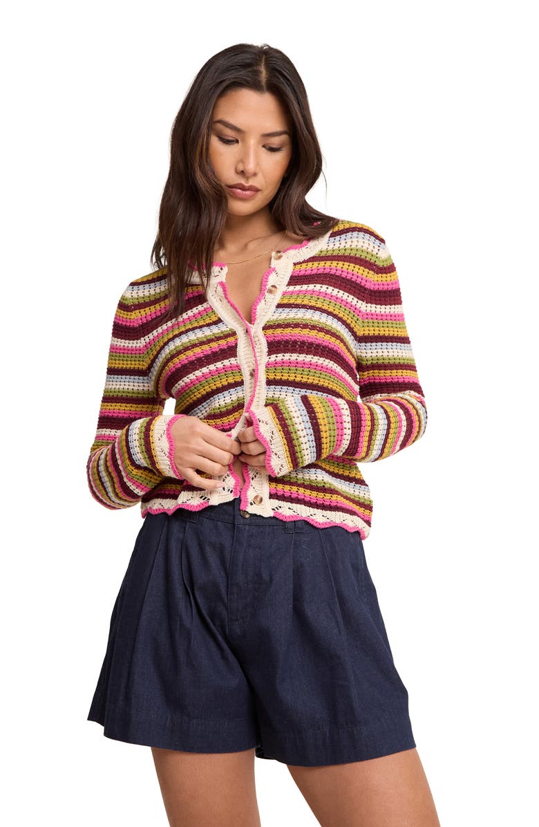 Nobody's Child Stripe Scallop Trim Cardigan, Alternate, color, Multi