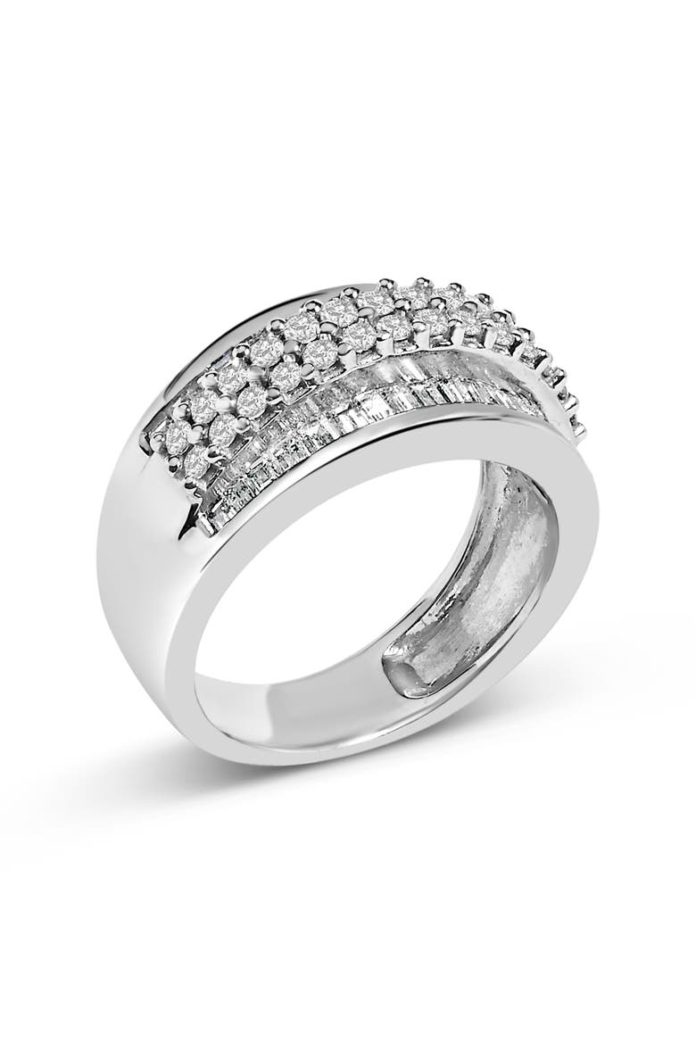 14K White Gold Round and Baguette 1 1/2 Cttw Diamond Ring, Alternate, color, White Gold