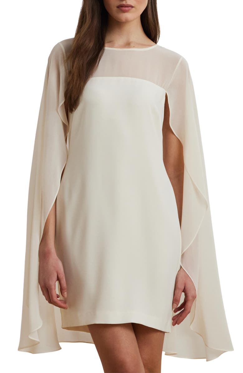 Lauren Ralph Lauren Cape Long Sleeve Cocktail Minidress, Alternate, color, Mascarpone Cream