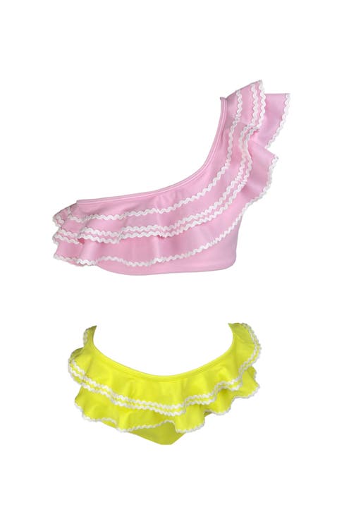 Kids' One Shoulder Multi-Layered Ruffle Two-Piece Swimsuit