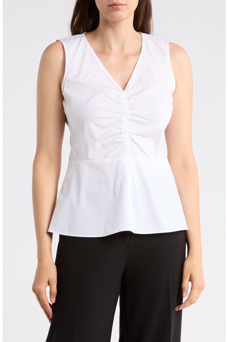 Ruched Sleeveless Peplum Top, Main, color, WHITE