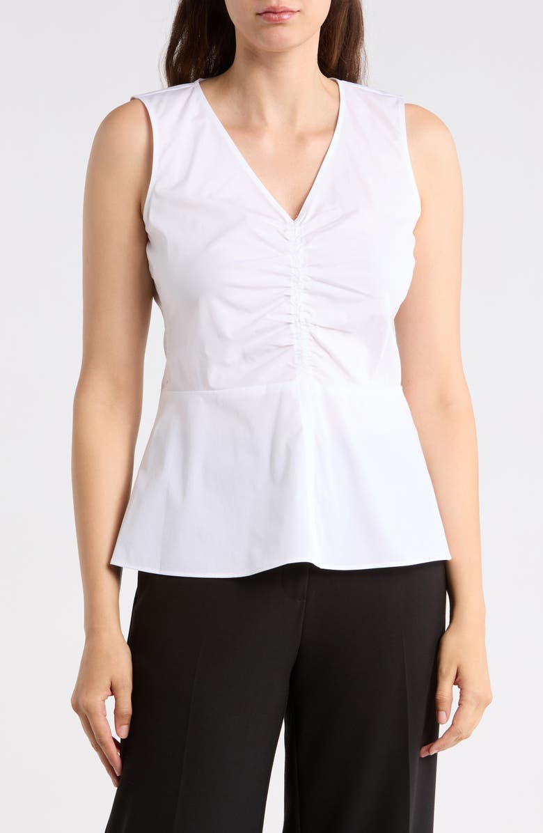 DKNY Ruched Sleeveless Peplum Top, Main, color, White