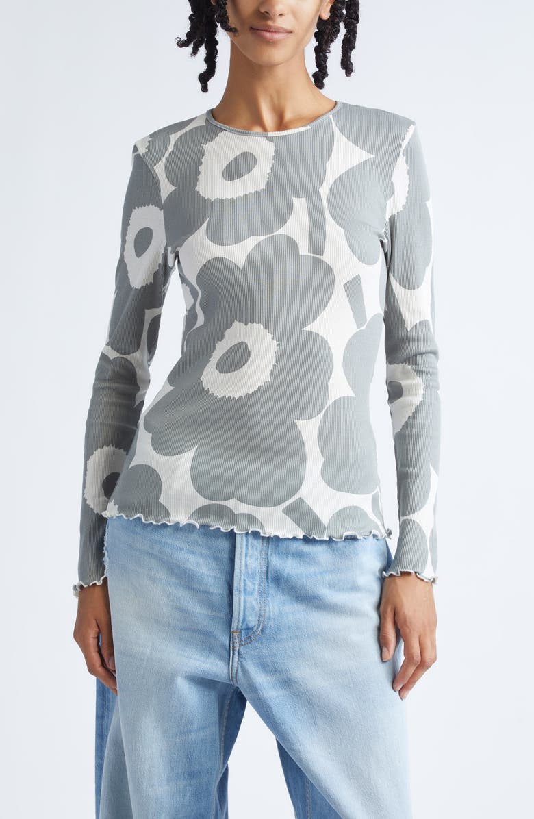 Marimekko Floraali Unikko Rib Top, Main, color, Grey Off White