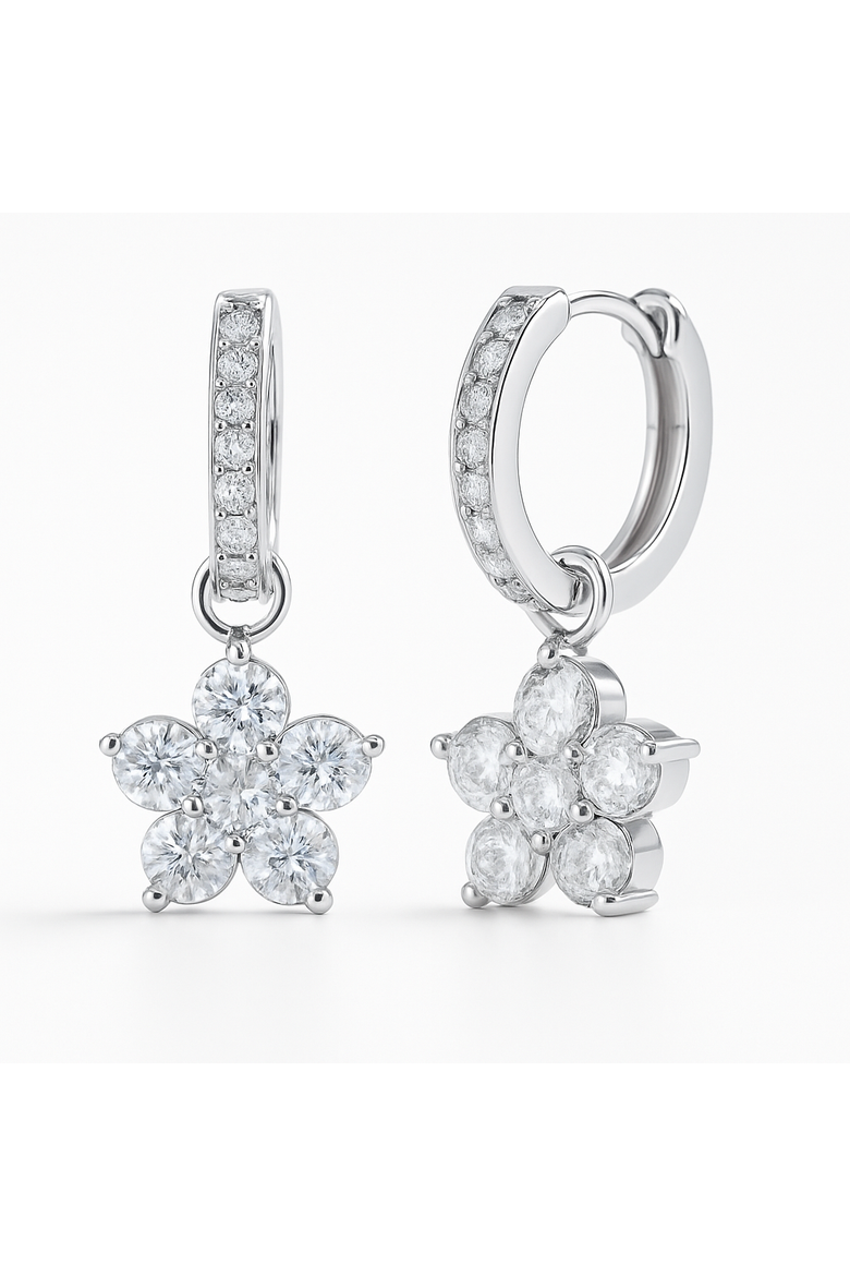 Floral Crystal Drop Earrings, Main, color, Silver
