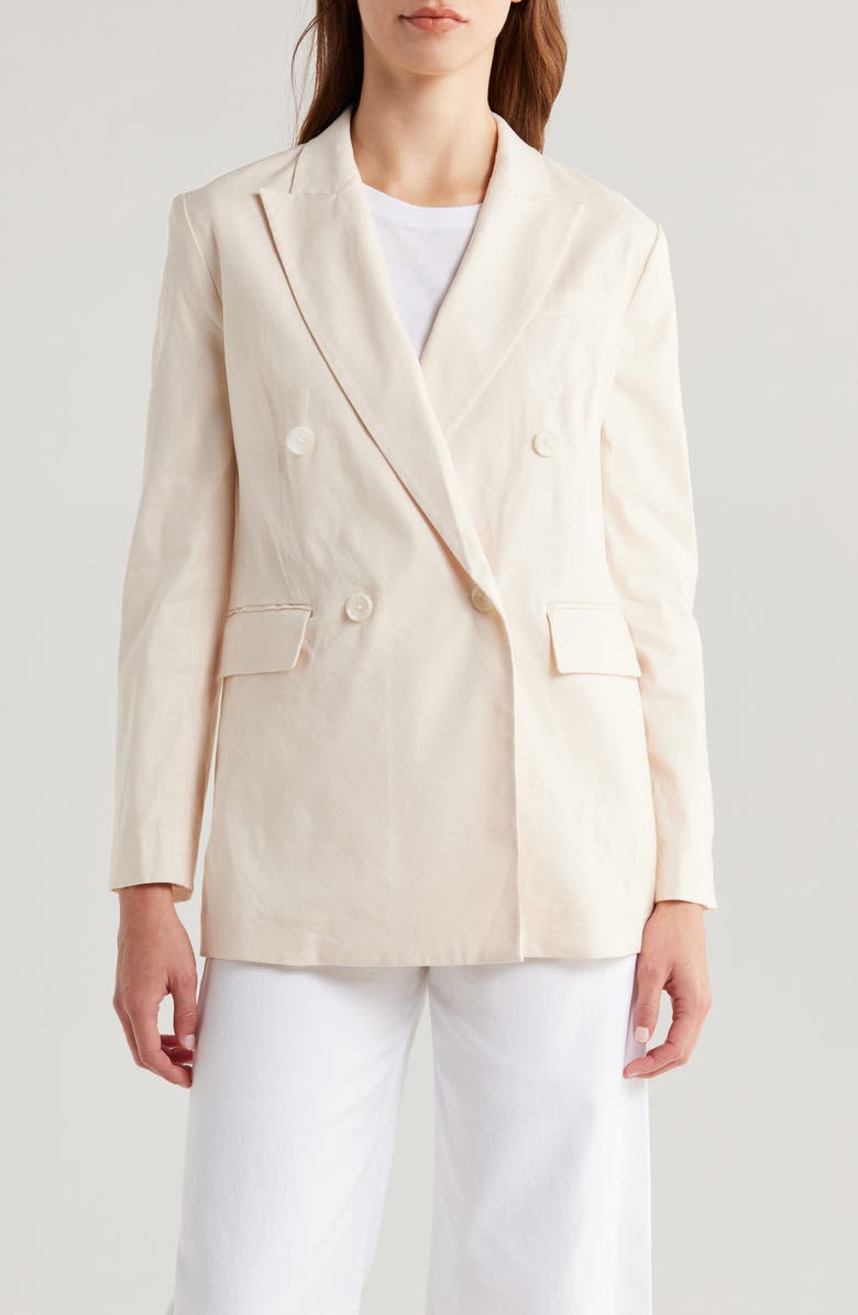 rag & bone Emile Double Breasted Linen Blend Blazer, Alternate, color, Ivory