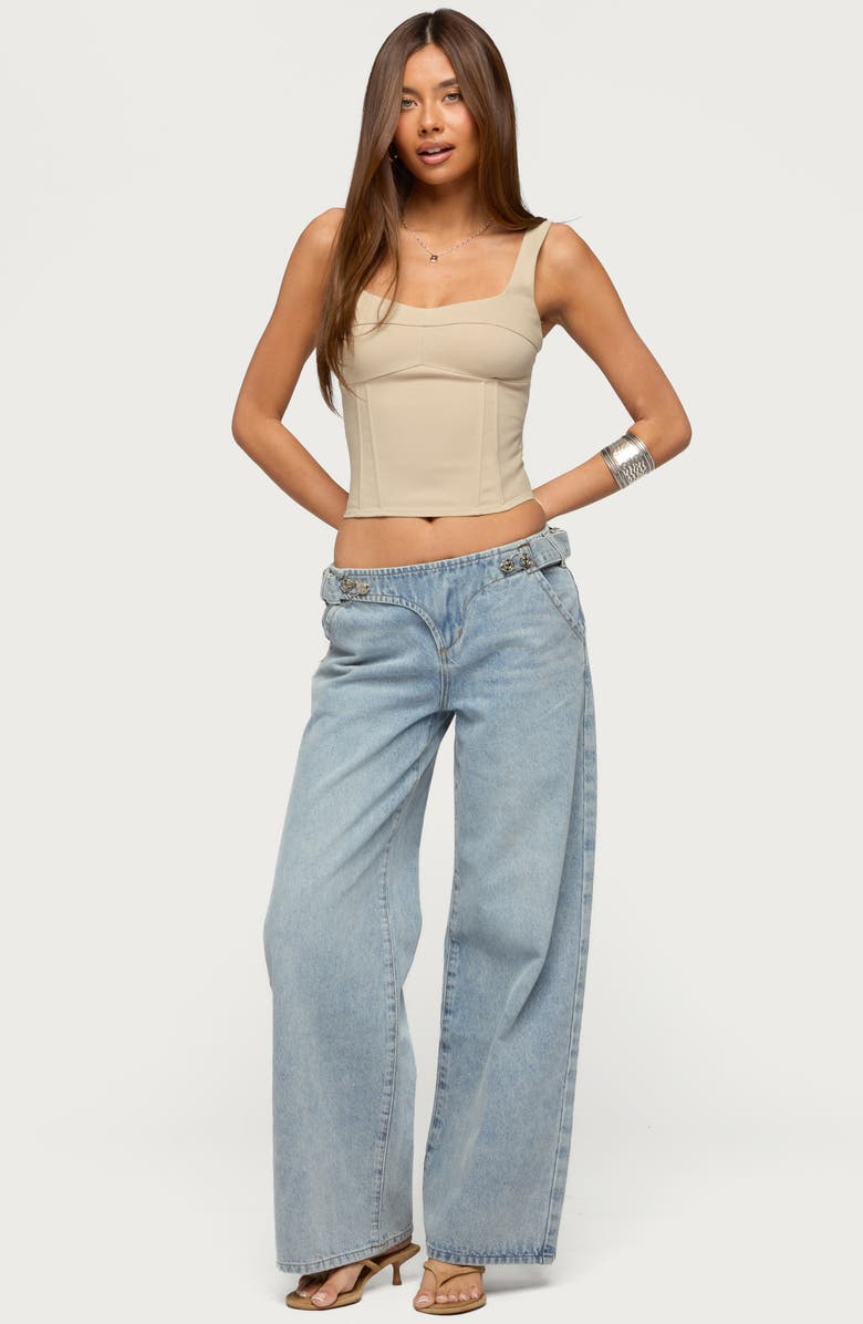 EDIKTED Buckled Wide Leg Jeans, Alternate, color, Light-Blue-Washed