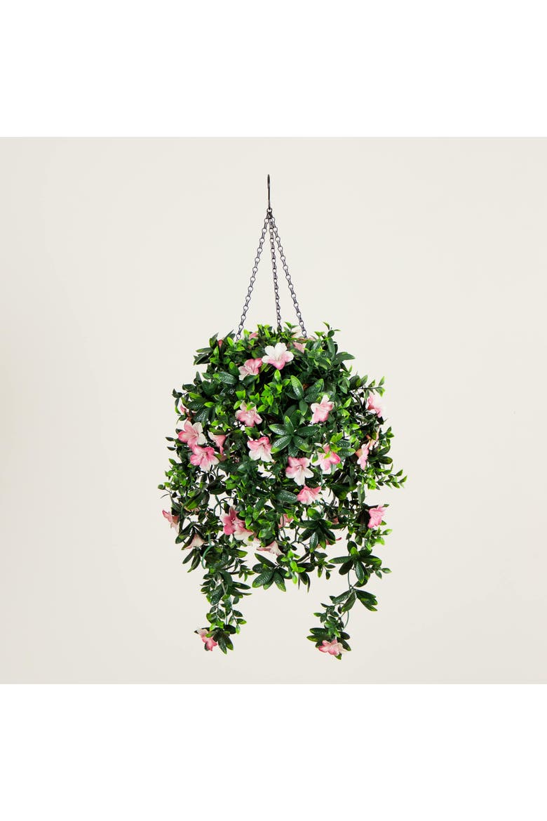 34-in UV Resistant Artificial Azalea Hanging Basket, Alternate, color, Green/Pink