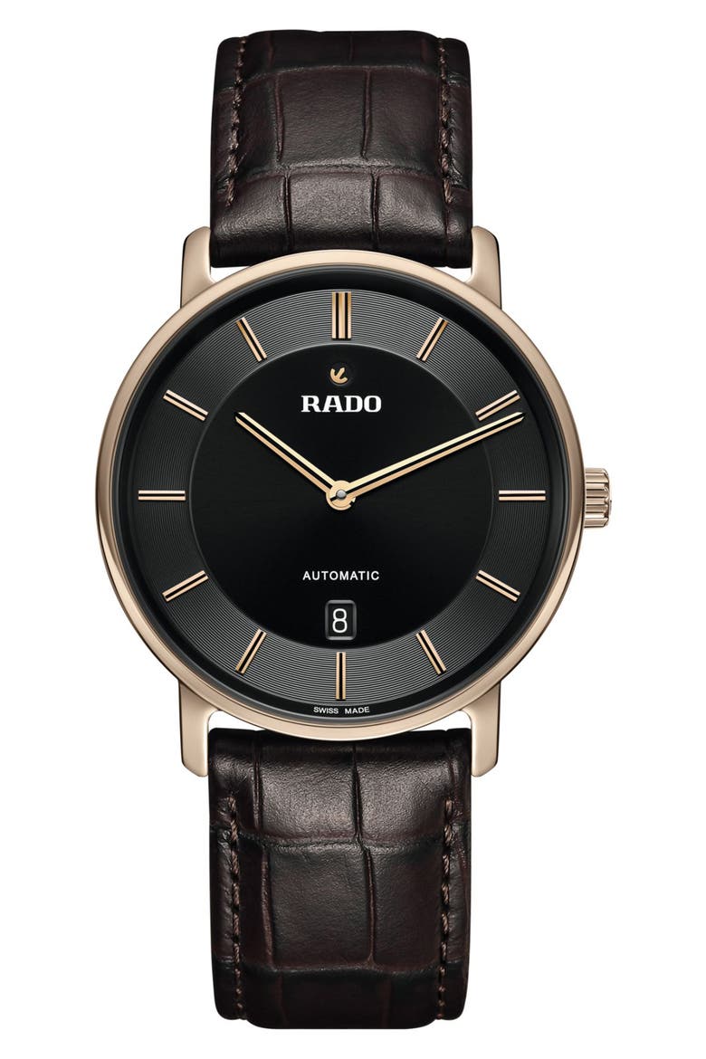 DiaMaster Automatic Leather Strap Watch, 41mm, Main, color, BLACK
