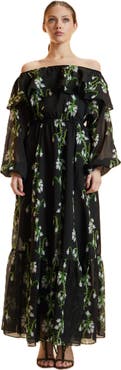 Cynthia Rowley Off Shoulder Silk Maxi Dress