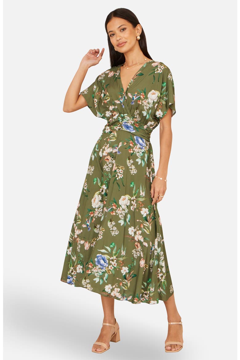 Floral Print Midi Dress, Main, color, Sage Green