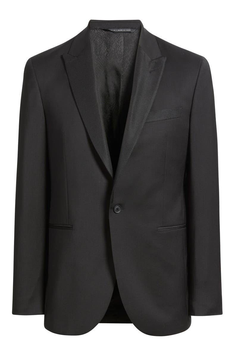 AllSaints Ryder Peak Lapel Black Stretch Wool Tuxedo Jacket, Alternate, color, Black