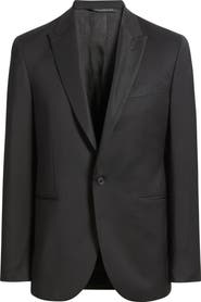 AllSaints Ryder Peak Lapel Black Stretch Wool Tuxedo Jacket