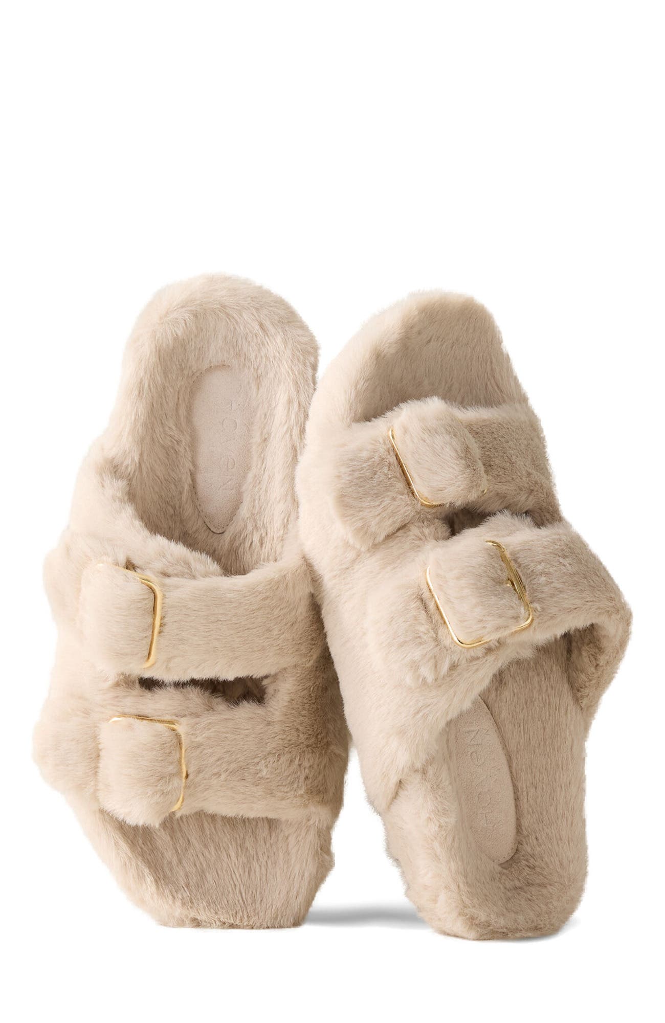 Haven Well Within Faux Fur Buckle Molded Slipper, Main, color, Cafe Latte