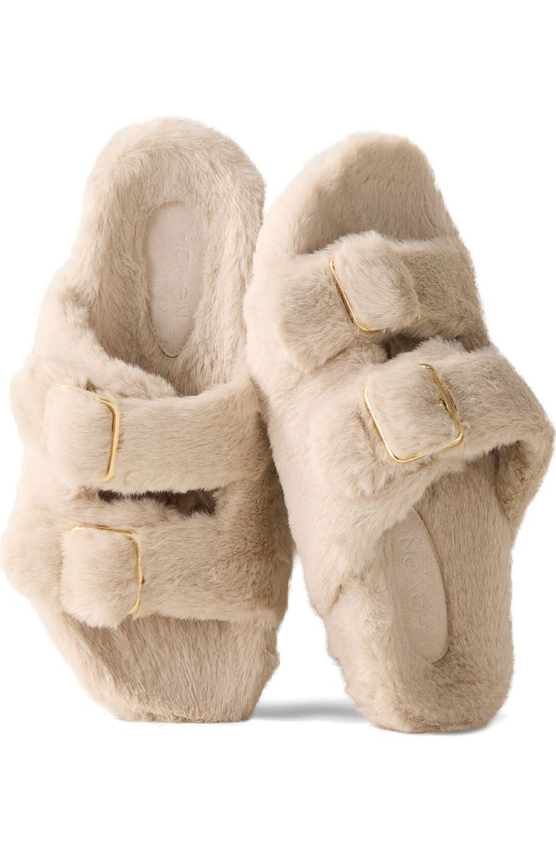 Haven Well Within Faux Fur Buckle Molded Slipper, Main, color, Cafe Latte