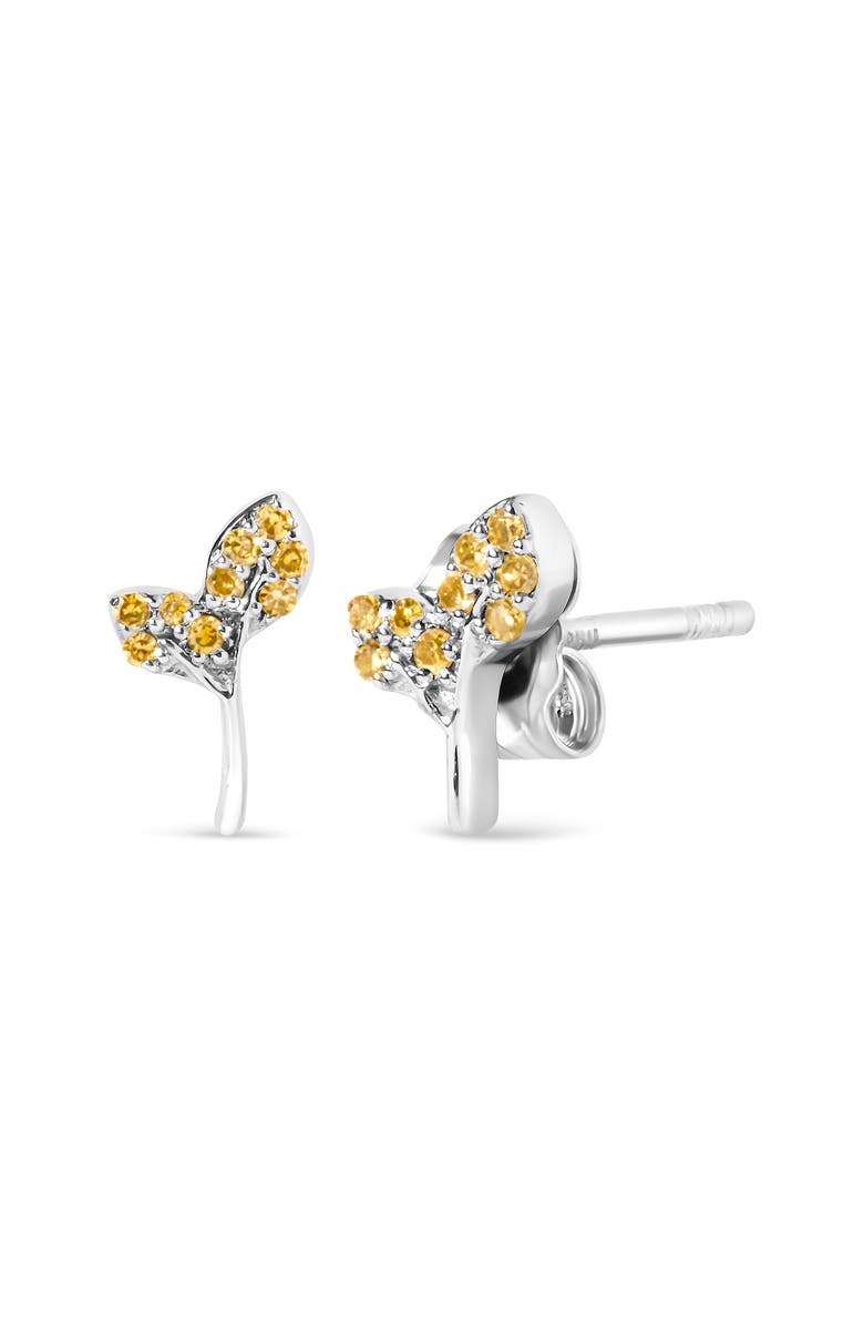 Haus of Brilliance 925 Sterling Silver 1/16ct TDW Yellow Treated Diamond Leaf Earrings, Alternate, color, Silver
