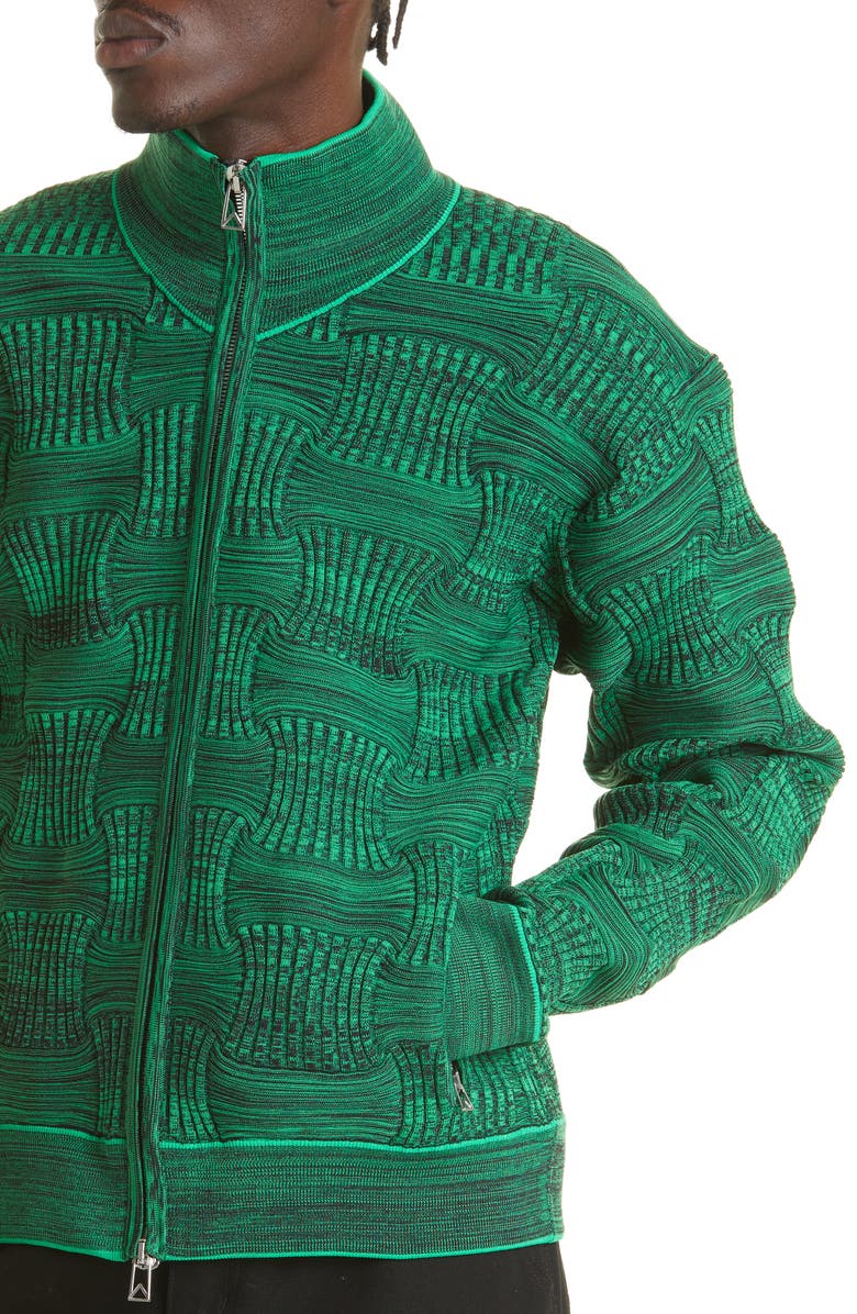 Bottega Veneta Stand Collar Zip Front Recycled Polyester Rib Sweater, Alternate, color, 