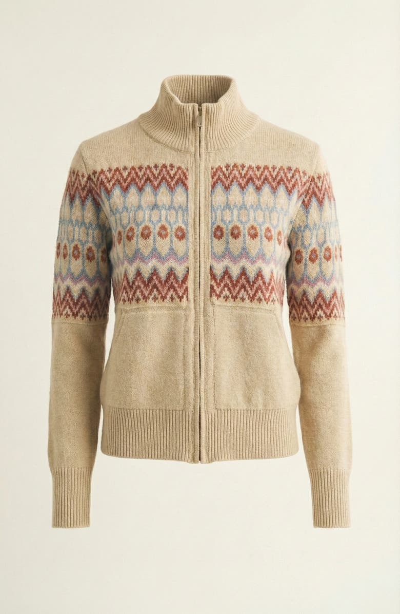 Modenaire Fair Isle Zip Cardigan with Ribbed Trim, Alternate, color, Fair Isle