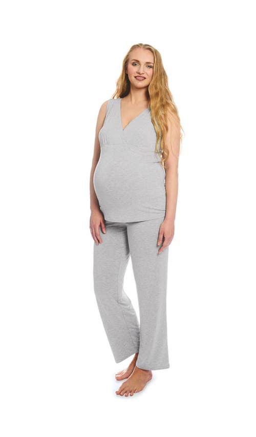 Everly Grey Analise During & After 5-piece Maternity/nursing Sleep Set For Mom & Baby In Gray