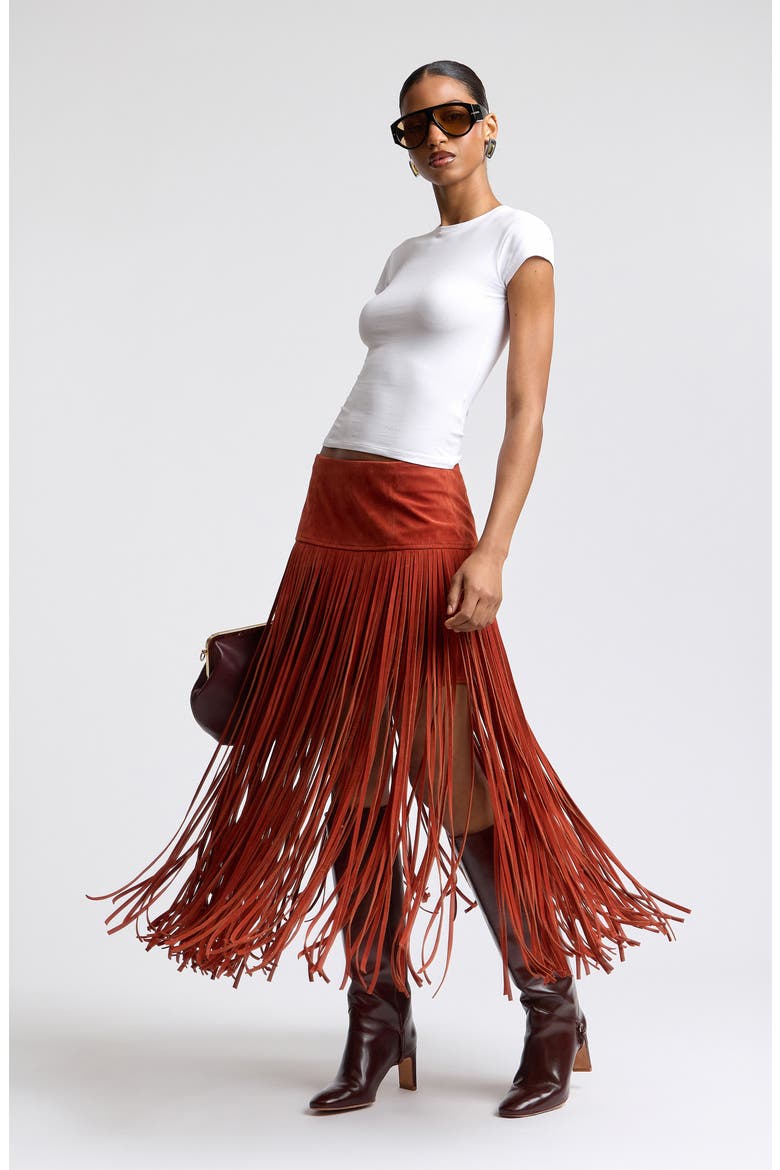 Fringe Maxi Skirt, Alternate, color, RED